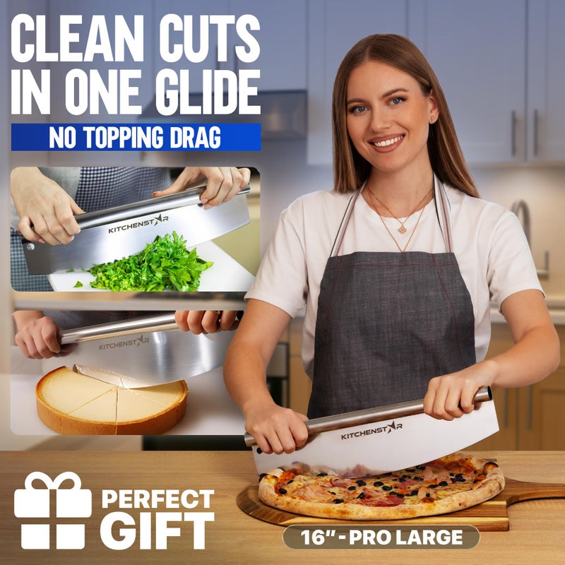 kitchen-star KitchenStar 16-Inch Pizza Cutter Rocker Blade - Sharp Stainless Steel Slicer Knife, Protective Cover, Dishwasher Safe, Large - Professional Pizza Oven Accessories - Image 2